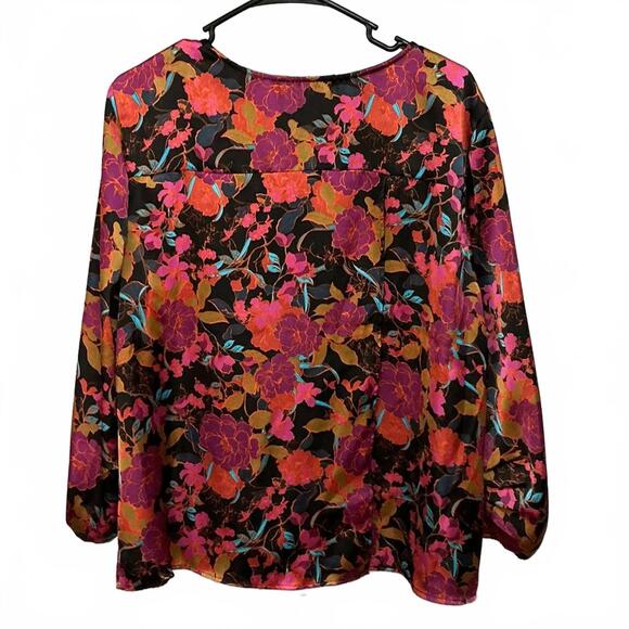 DR2 Floral Print Satin Women’s Blouse - Bold Fall Colors. Relaxed Fit XL - Picture 5 of 9